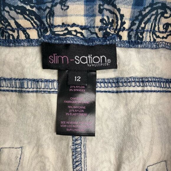 SLIM-SATION Women’s Crop Blu & White Tummy Control Pants Size 12 - Picture 9 of 9